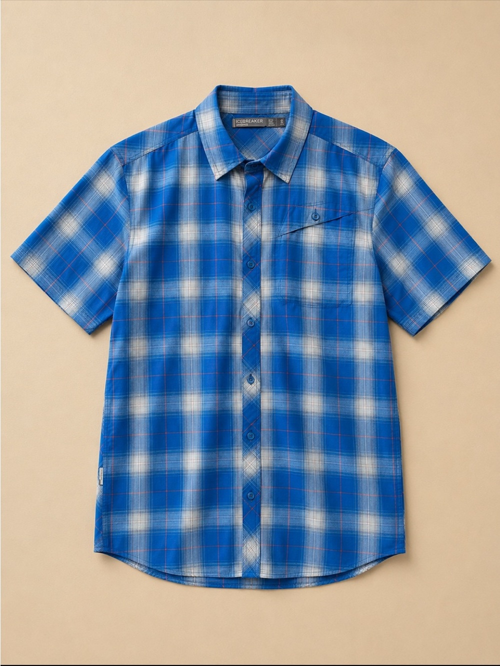 Icebreaker Departure Merino Wool Plaid Short Sleeve Button Down Shirt Men Small